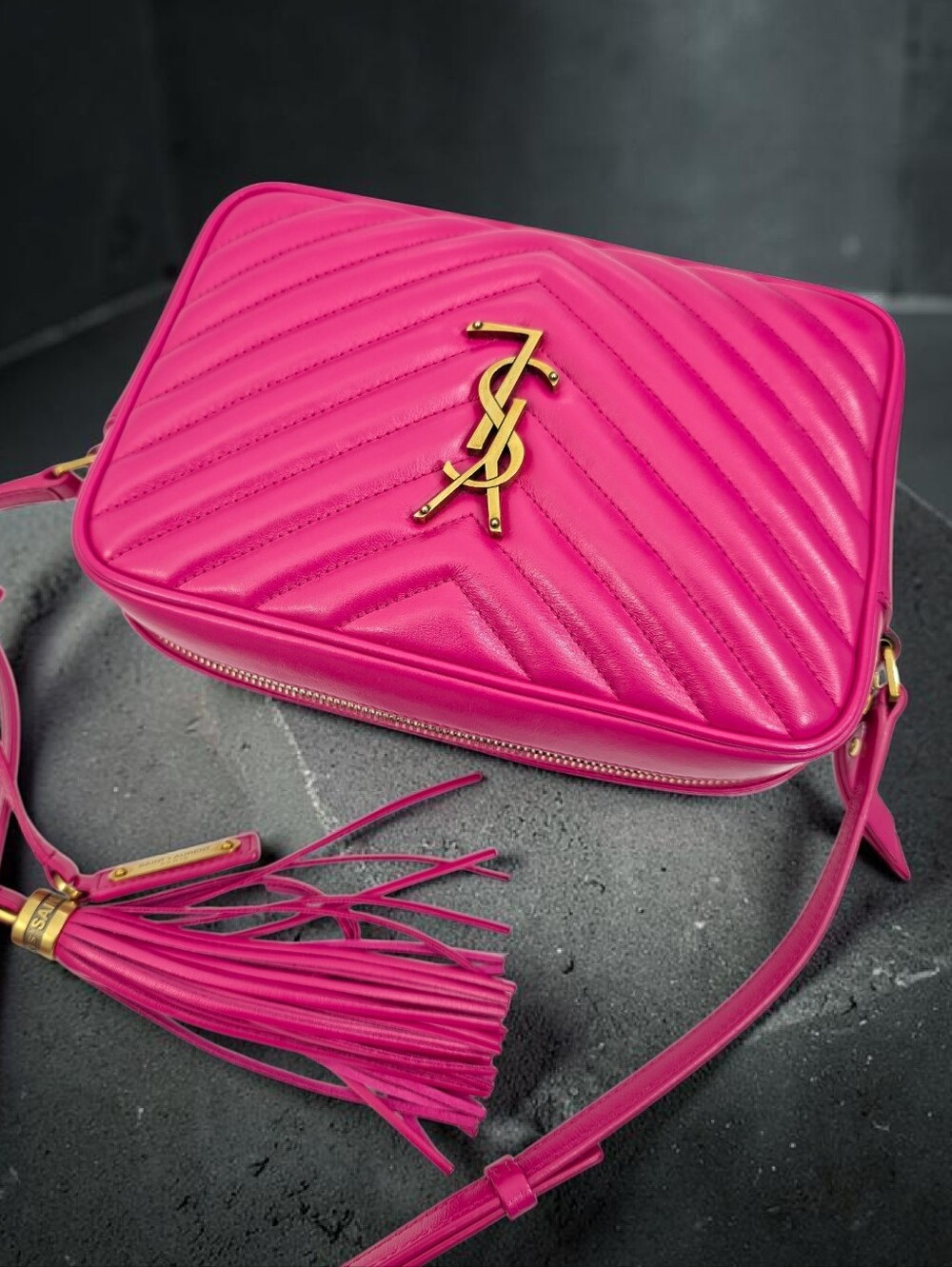 Saint Laurent Hot Pink Quilted Leather Crossbody Camera Bag with Tassel - Picture 13 of 16